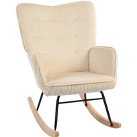 HOMCOM Fauteuil à Bascule Vintage, Pieds Courbés, Rembourrage Épais, Hêtre & Acier, Beige