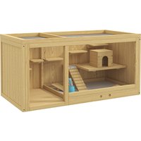 PawHut Cage pour petits animaux en bois, cage à rongeurs, avec accessoires et abreuvoir, 100 x 50 x 50 cm, naturel