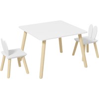 AIYAPLAY Kinder-Tisch- und 2-Stühle-Set Kindertisch mit 2 Stühlen skandinavisches Design mit Hasenohrenmuster Kieferholz Weiß Aosom