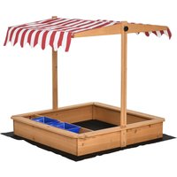 Outsunny Bac à Sable en Bois Design sans Fond pour Enfants 3-7 Ans Bac à Sable avec Couverture Parasol pour Jardin Plage Jaune 107,5x107,5x110cm