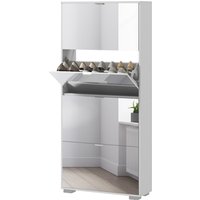 HOMCOM HOMCOM Schuhschrank 2 in 1 Schmaler Schuhschrank mit Spiegelfronten, 4 klapptüren, verstellbare Regale, platzsparend, 76B x 26T x 168H cm weiß Aosom
