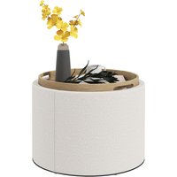 HOMCOM Pouf Rembourré en Lin avec Espace de Rangement, Couvercle Réversible, 5 6cm x 56 cm x 42 cm, Crème + Nature