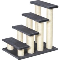 PawHut Trepied pour Animaux d'escalier pour Chat et Chien 4 marches Escalier en Peluche Gris 60 x 40,5 x 59 cm