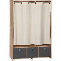 HOMCOM HOMCOM Kleiderschrank, Ankleidezimmer mit Vorhang, Schlafzimmerschrank, Kleiderschrank mit Stange, 3 Fächern und 3 herausnehmbaren Stoffschubladen - 105 x 48 x 160 cm, Naturholz Aosom