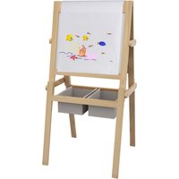 AIYAPLAY Kinderstaffelei - Doppelseitige Schiefertafel - Weiße Tafel Kreidetafel - Papierrolle + 2 integrierte Aufbewahrungskörbe - massives Naturkiefernholz Aosom