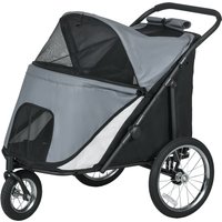 PawHut Chariot pour chiens, pliable, à auvent ouvrant, coussin de couchage, cadre en acier, Gris/Noir