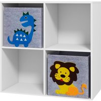 ZONEKIZ Kinderregal, Regal für Kinderzimmer, Bücherregal, 4 Würfel, 2 Körbe mit Dinosauriermotiven für Spielzimmer, Kinderzimmer, Wohnzimmer, 62 x 30 x 62 cm, weiß Aosom