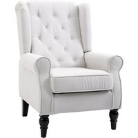 HOMCOM Fauteuil à Oreilles Fauteuil de Relaxation Fauteuil Vintage avec Capitonnage Pieds Tournés 74 cm x 86 cm x 102 cm Blanc Crème