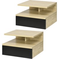 HOMCOM Set mit 2 Wand-Nachttischen - Set mit 2 Nachttischen - Schublade, Fach, Ablage - Schwarz Eiche Aosom
