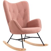 HOMCOM Chaise à Bascule avec Matelassage, Patins en Bois, Aspect Velours, Charge jusqu'à 150 kg, Rose