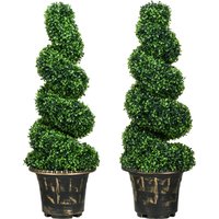 HOMCOM Arbre de buis en spirale, Ensemble de 2 Plantes Artificielles, avec Pot, Hauteur de 90 cm, Vert