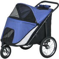 PawHut Poussette pour chiens, pliable, auvent ouvrant, coussin de couchage, cadre en acier, Bleu/Noir