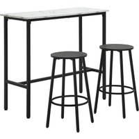 HOMCOM Ensemble de bar pour 2 personnes, 1 table avec 2 tabourets de bar, Plateau de table aspect marbré blanc, Cadre en acier