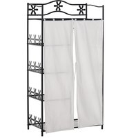 HOMCOM HOMCOM Kleiderschrank Multistauraum 5 Regale 84L x 42B x 159H cm Metall Schwarz Blumenmuster 2 Weiße Vorhänge Aosom