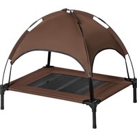 PawHut Lit pour Chiens surélevé avec Baldaquin, Lit pour Animaux de Compagnie, Chaise Longue pour Chien en extérieur avec Toit, Respirant, Taffetas pour Camping Café 76 x 61 x 73 cm