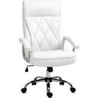 Vinsetto Chaise de Bureau Pivotante Chaise de Direction Fauteuil de Bureau Ergonomique Inclinable Réglable Motif Losanges Similicuir Blanc 66x69x121cm