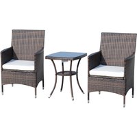 Outsunny Ensemble de meubles de jardin en rotin avec table d'appoint Ensemble de meubles de balcon avec coussins de siège Acier Marron 60x58,5x89,5cm