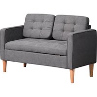 HOMCOM Canapé 2 Places, Canapé avec Rangement, Pieds en Bois, Canapé Rembourré en Imitation Velours pour Salon, Chambre à Coucher, 117x62x78cm, Gris