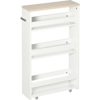 Kleankin 3-Ebenen Ablagewagen Aufbewahrungswagen Regal auf Rollen für schmale Küche Badezimmer Waschküche Büro mit Griff - 48 x 15 x 80 cm Weiß Aosom