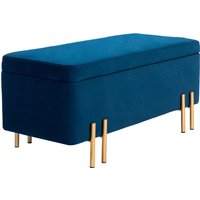 HOMCOM Banc de lit, Banc rembourré avec espace de rangement, Métal, Bois de caoutchouc, Mousse, 100 x 40 x 42 cm, Bleu foncé