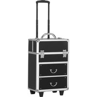 HOMCOM Trolley-Kosmetikkoffer Make-up-Koffer Kosmetikkoffer Vanity Teleskopgriff verstellbar 36L x 23B x 58H cm Alu ABS Schwarz Aosom