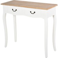 HOMCOM Konsole Eingangstisch Beistelltisch mexikanischer Stil 2 Schubladen Maße 87L x 34B x 78H cm MDF Massivholz Kiefer Hell Weiß Aosom