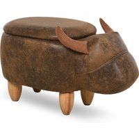 HOMCOM Kuhhocker - Kuhhocker - Stierhocker 2-in-1 mit Stauraum - Kautschukholzbeine Kunstleder Veloursleder-Look braun Aosom