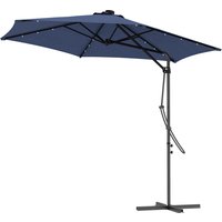 Outsunny Parasol de Jardin, Parasol Déporté, LED Solaires, Module Solaire, Résistant aux Intempéries, Housse de Protection, Ø290x260cm, Bleu foncé