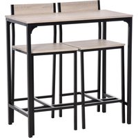 HOMCOM Ensemble Table de Bar 3 pièces Table à Manger avec 2 Tabourets de Bar pour Cuisine, Salle à Manger et Bistrot, MDF Nature+ Noir 89x45x87cm