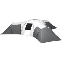 Outsunny Tente de camping pour 6-9 personnes, 4 pièces, véranda, étanche, 615x 615x225cm, Gris