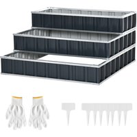 Outsunny Jardin surélevé en acier à 3 niveaux avec panneaux de plantes en forme de T, gants, escalier de fleurs pour balcon Gris foncé 118x118x62cm