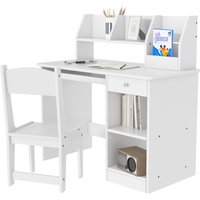 ZONEKIZ Ensemble bureau et chaise pour enfant 5-8 ans mit vielen Stauräumen, ausziehbarer Ablage und Schublade Ideal zum Schreiben, Lesen und Zeichnen in Weiß Aosom