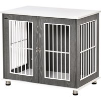 PawHut Cage de transport pour chiens de taille moyenne et petite, verrouillable, panneau de bois, acier, Gris + Blanc