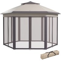 Outsunny Pavillon de Jardin Pliable 4 x 4 m Tente Pop-Up Chapiteau de Fête avec Sac de Transport 6 Parois Latérales Toit Double hexagonal Café+Beige