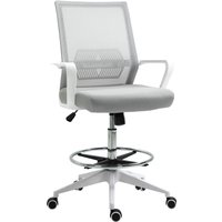 Vinsetto Bürostuhl Höhenverstellbarer Bürostuhl 64L x 59B x 104-124H cm drehbarer Bürohocker 360° atmungsaktives Netzgewebe Grau und Weiß Aosom