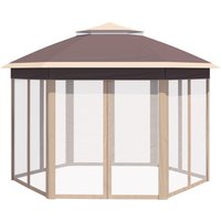 Outsunny Pavillon de Jardin Pliable 4 x 4 m Tente Pop-Up Chapiteau de Fête incl. Sac de Transport 6 Parois Latérales Toit Double hexagonal Beige+Khaki