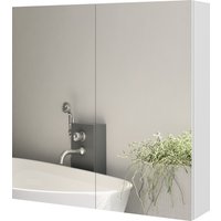 Kleankin Badezimmerschrank mit 3 Ebenen, verstellbares Regal, 2 Türen und Spiegel, hängender Schrank, 60 x 15 x 60 cm, Weiß Aosom
