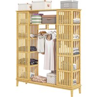 HOMCOM HOMCOM Bambus Kleiderschrank mit 2 Schiebetüren, offenen Regalen und Stange für Schlafzimmer, 145 x 35 x 165cm, Naturholz-Finish Aosom