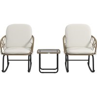 Outsunny Ensemble bistro de chaises à bascule en rotin, style bohème, résistant aux intempéries, Crème