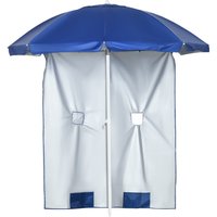 Outsunny Parasol de Plage avec Rideau Latéral, inclinable, 2 Poches et 2 Fenêtres, Livré avec sac de transport, Ø191 x 211 cm, Bleu+Blanc