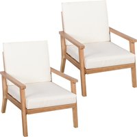 Outsunny Lot de 2 chaises de jardin avec coussins Ensemble de fauteuils de jardin en bois de peuplier Mobilier de jardin Chaise en bois Chaise de balcon Chaise de terrasse Marron+Beige 66 x 77,5 x 74,5 cm