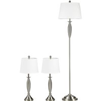 HOMCOM Ensemble de 3 lampes. 1 lampadaire, 2 lampes de table, style en lin; 38 cm x 38 cm x 158 cm, Argent + Blanc