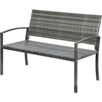 Outsunny Banc de Jardin, en Rotin, avec Cadre en Acier, pour 2 Personnes, gris, 122 x 60 x 85cm