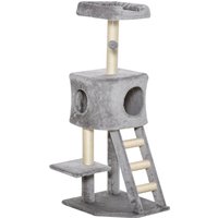 PawHut Arbre à Chat avec Grotte Leiter Cat Tree Arbres à Grimper pour Chats Centre d'Activités Multi-niveaux E1 MDF Sisal Gris Clair 60 x 48 x 122 cm
