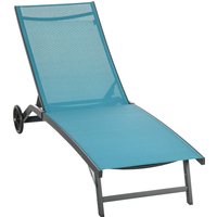 Outsunny Transat de soleil, dossier réglable sur 5 niveaux, tissu respirant, cadre en aluminium, bleu, 195 x 66 x 34 cm