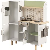 AIYAPLAY AIYAPLAY Kinderküche aus Holz 3-8 Jahre Rollenspiel mit Eismaschine, mobilem Edelstahlspülbecken und Utensilien 84 x 34 x 89 cm Weiß Aosom