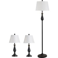 HOMCOM Ensemble de lampes 3 pièces 2 lampes de table(ø30 x 62H cm) + 1 lampe sur pied(ø38 x 158H cm) Vintage, Noir+Blanc, Métal, PS, Polyester, Coton, Douille de lampe E27