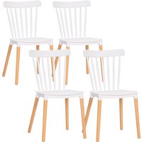 HOMCOM Set of 4 Scandinavian Style Dining Chairs High Backrest Polypropylene Seat Beech Legs 48 x 52.5 x 83 cm White | Aosom Ireland