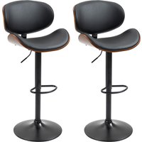 HOMCOM Bar Stools, Set of 2 Adjustable Swivel Chairs with Curved Back and Footrest, Faux Leather, 53 x 50.5 x 112.5 cm, Black | Aosom Ireland
