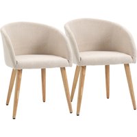 HOMCOM Set of 2 Scandinavian Design Dining Chairs Kitchen Chair - Tapered Slanted Rubber Wood Legs - Ergonomic Seat Backrest Armrests Linen-Look Beige | Aosom Ireland